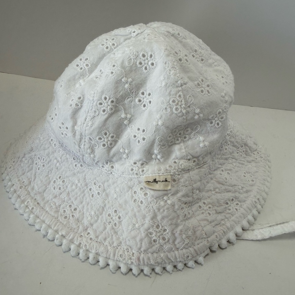 Milly White Cotton Lace Bucket Hat, 100% Cotton, 12-24 Months, For The Princess